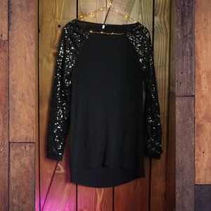 Black Sequin Sweater Dress XS
